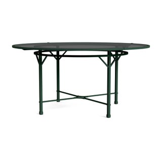 Brown Jordan Venetian 60" Round Dining Table - Glass Umbrella Top in Forest Green For Sale