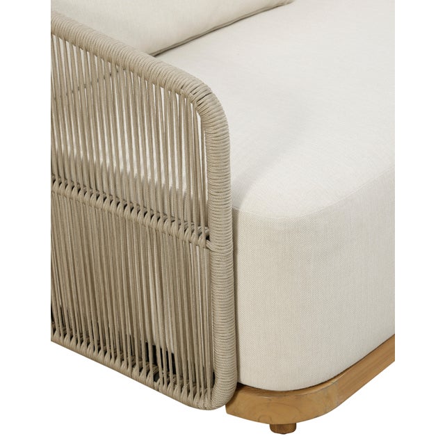 Alpine Teak Wood Outdoor Sofa With Biege Rope Design For Sale - Image 11 of 12