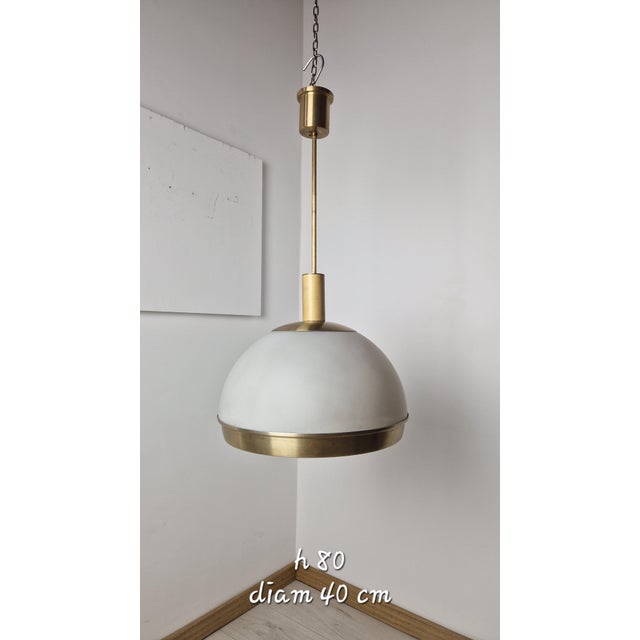 Metal Brass-Plated Aluminum Chandelier with Diamond-Shaped Glass Lampshade by Pia Guidetti Crippa for Lumi, 1970s For Sale - Image 7 of 13