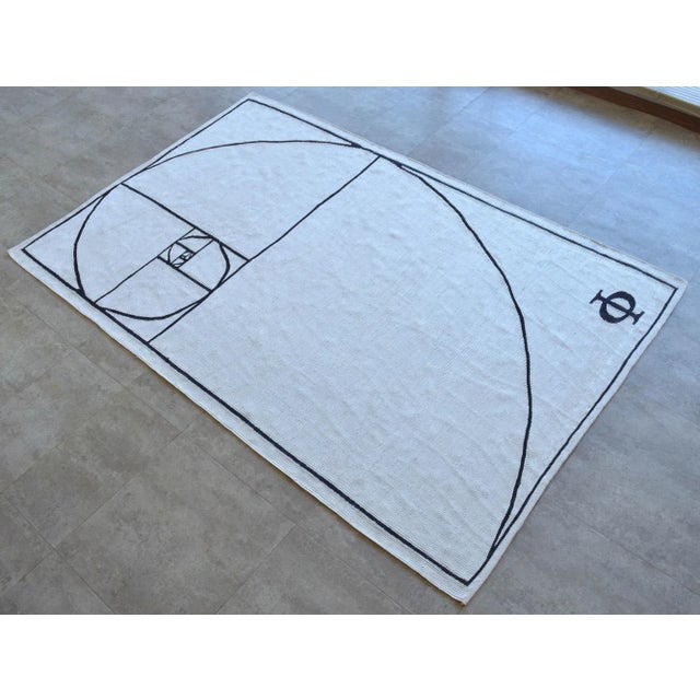 Contemporary Fibonacci - Golden Ratio Themed Silk Hand Woven Area Rug Kilim Wall Rug 4′11″ × 6′7″ For Sale - Image 3 of 11