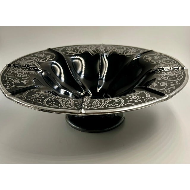 Mid-Century Modern Early 20th Century Floral Sterling Silver Black Amethyst Glass Footed Bowl For Sale - Image 3 of 13