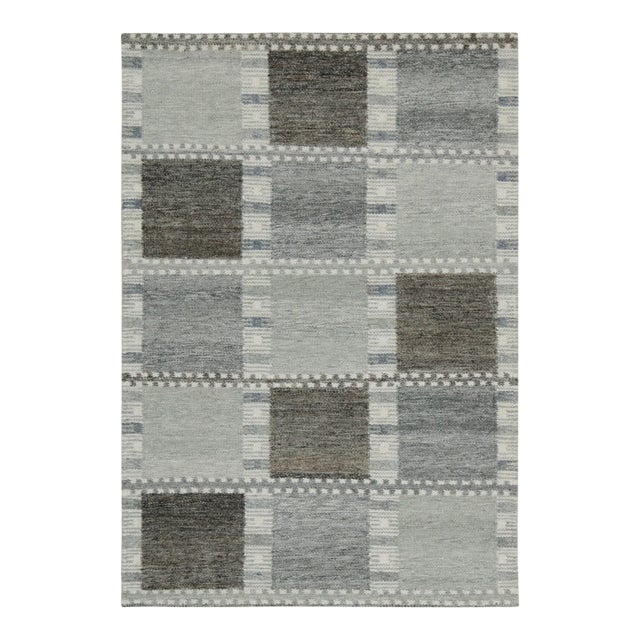 Rug & Kilim’s Scandinavian Outdoor Rug in Gray & White Geometric Pattern - 12'x15' For Sale
