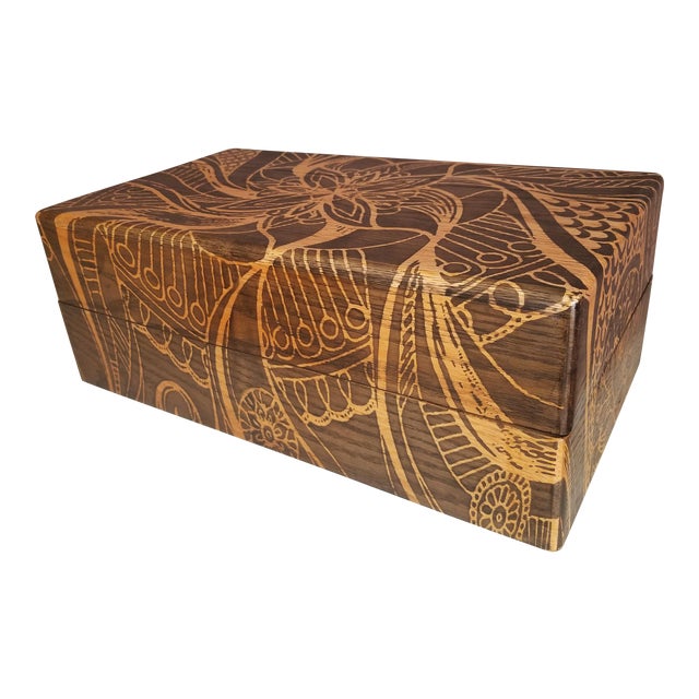 Boho Chic Stenciled Wooden Tea Box Storage Chest Chairish