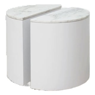 Pair of Demilune Marble-Top Tables, 1960s For Sale