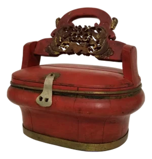 19th Century Antique Chinese Red Lacquered Lunch Box