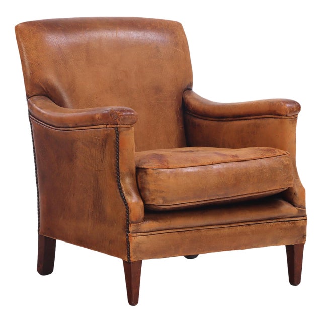 1960s Dutch Art Deco Style Leather Club Chair. For Sale