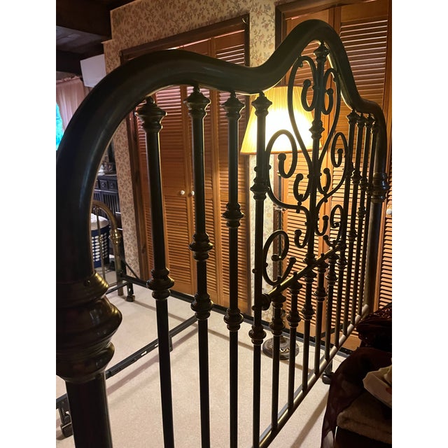 Vintage Traditional Queen Size Solid Brass Bed Frame With Detailed Spindles For Sale In Rochester - Image 6 of 12