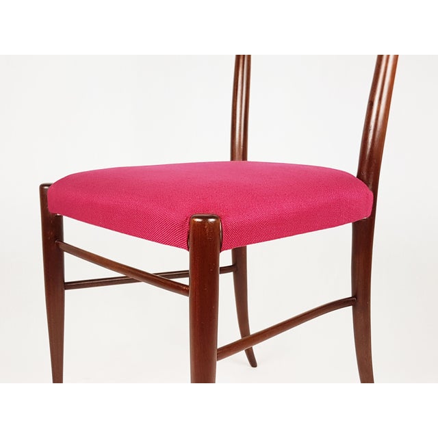 Wood and Magenta Fabric Dining Chairs from Paolo Buffa, 1950s, Set of 4 For Sale - Image 9 of 16