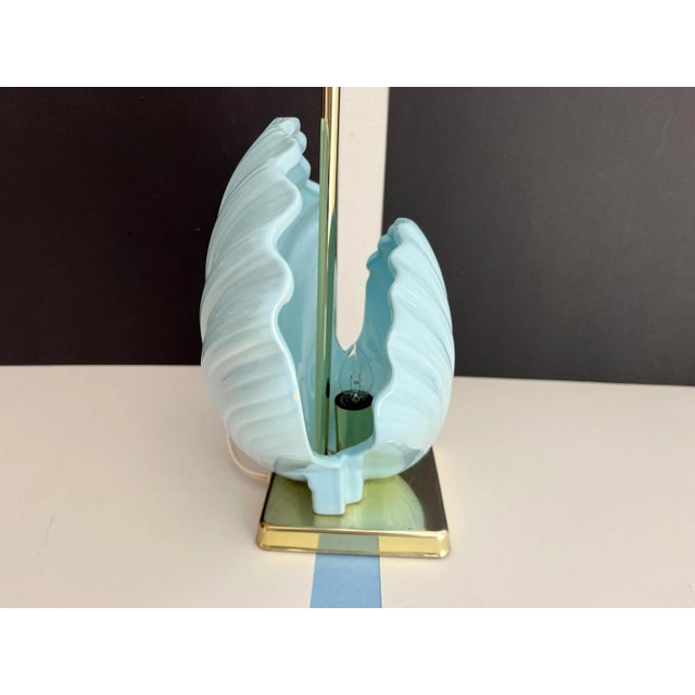 Sky Blue Ceramic Shell Lamp & Shade, C1970 For Sale - Image 12 of 18