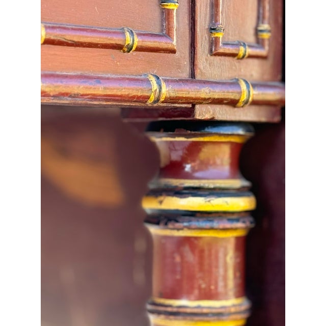 Red Antique Deep Red and Gilt Chinoiserie French Table / Writing Desk For Sale - Image 8 of 12