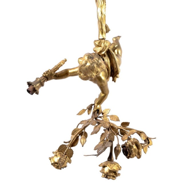 Early 20th Century Early 20th Century Louis XVI Style Gilt Bronze Cherub Three Light Pendant Lamp For Sale - Image 5 of 5