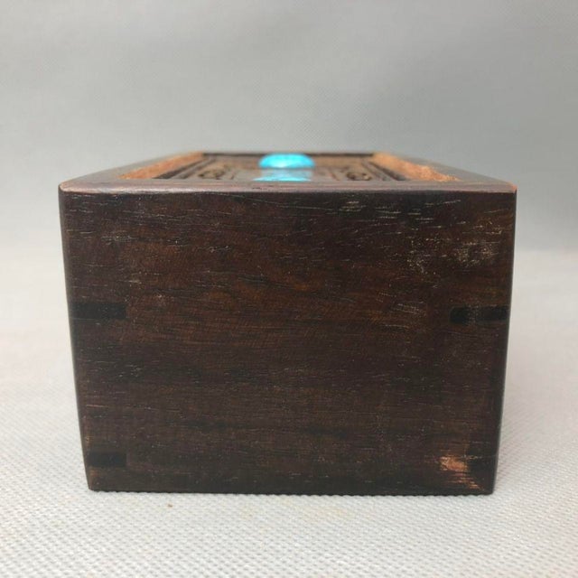 Vintage Rosewood Puzzle Box With Turquoise Inlay & Hidden Lock Mechanism For Sale - Image 9 of 10