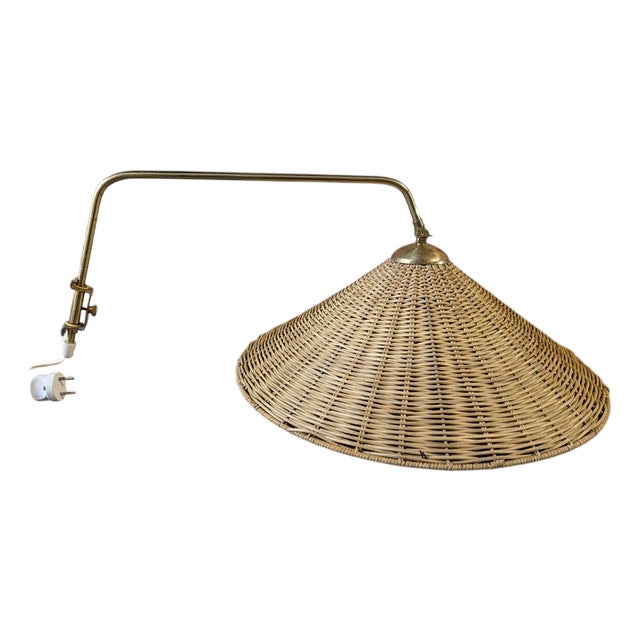 Brass and Rattan Wall Lamp by Valinte Oy Finland, 1950s For Sale