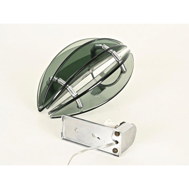 Glass Green Crystal and Chrome Wall Sconces by Veca, Italy, 1970s, Set of 2 For Sale - Image 7 of 16