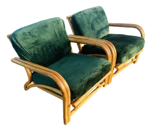Vintage Coastal Bamboo & Rattan Lounge Chairs in the Style of Ficks Reed - A Pair