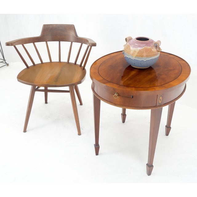 Fine Oval Banded Top Inlayed Yew Wood Pull Out Tray Side End Table Night Stand For Sale - Image 11 of 12