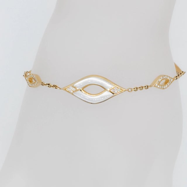 Metal Estate Kabana White Mother of Pearl and Diamond Bracelet in 14k Yellow Gold For Sale - Image 7 of 7
