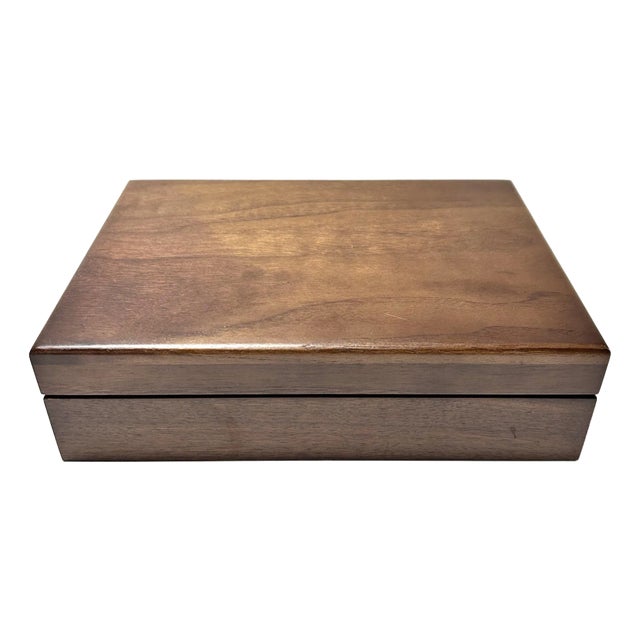 Vintage Solid Walnut Jewelry or Valet Box – Handcrafted Wooden Keepsake Storage Box For Sale