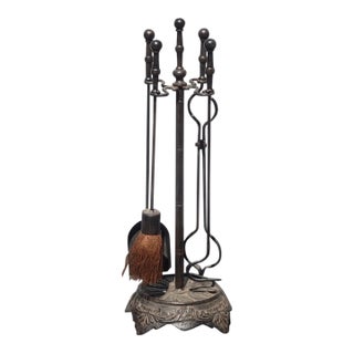 Share Set of Four Vintage French Country Black Cast Iron Fireplace Tools For Sale