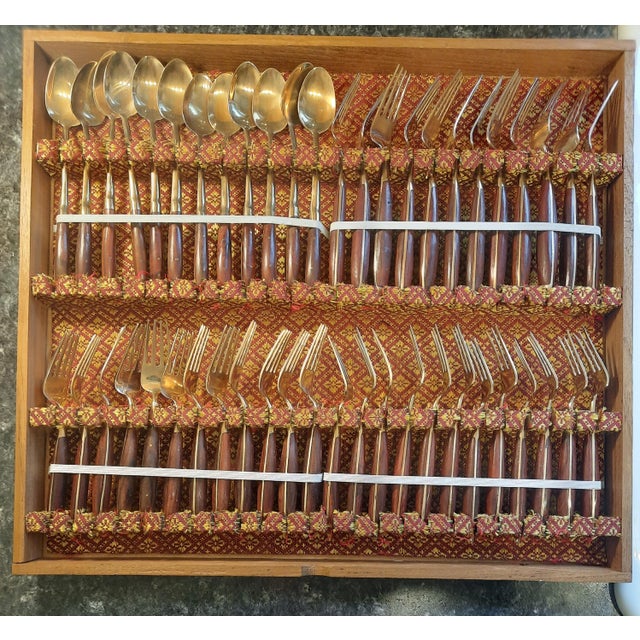 1970s Bangkok Thailand Bronze Silverware Flatware Set 136 Pieces