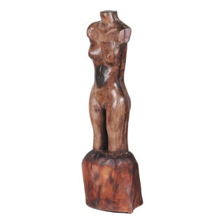 Art Deco Nude Sculpture in Polychromed Wood, 1930s For Sale
