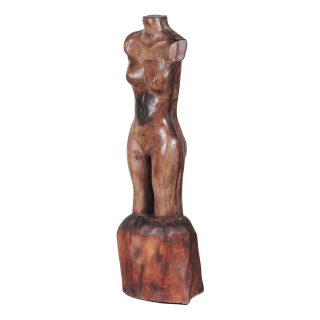 Art Deco Nude Sculpture in Polychromed Wood, 1930s For Sale