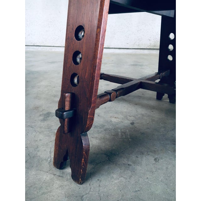 Brutalist Artisan Oak Carved Side Table, 1950s For Sale - Image 10 of 17