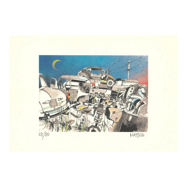 Giuseppe Megna, The Junkyard 2, Lithograph, 1972 For Sale