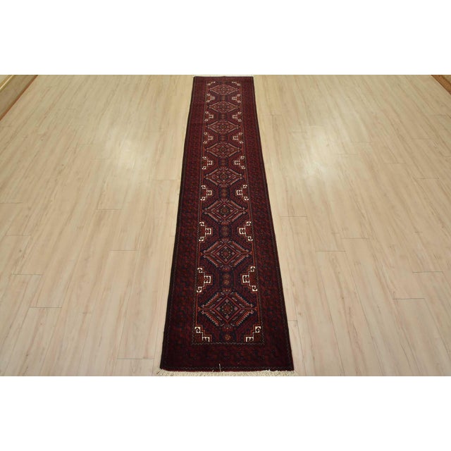 Cabin Baloch Runner 2’2” X 9’6” Blue Wool Vintage Tribal Hand-Knotted Oriental Rug For Sale - Image 3 of 11
