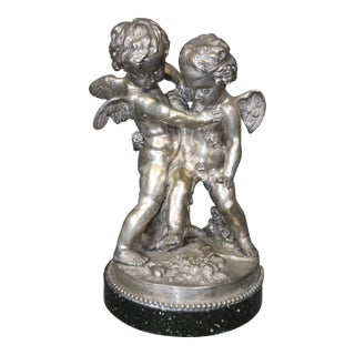 French Bronze Silver Gilt Statue With Pair Putties Signed Falconet For Sale