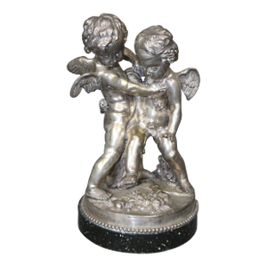 French Bronze Silver Gilt Statue With Pair Putties Signed Falconet