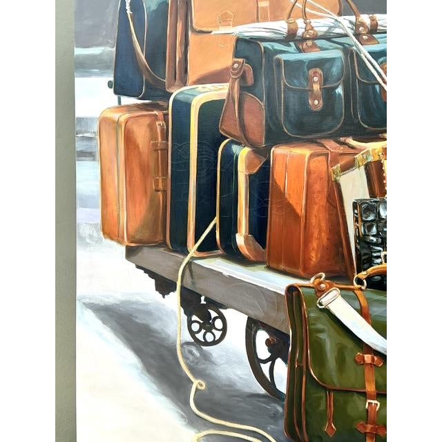 Vintage Monumental Original Still Life of Stacked Luggage For Sale - Image 4 of 12
