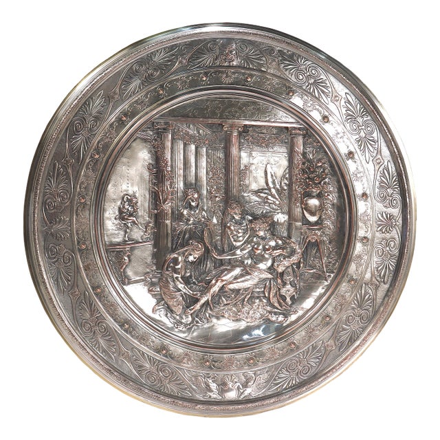 Antique Elkington Electrotype Silver Plate Figural Charger by Morel-Ladeuil For Sale