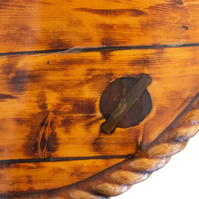 Textile Vintage Knotty Pine Pedestal Table With Rope Edge Detail For Sale - Image 7 of 16