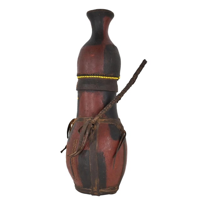 African Early 20th Century Samburu Beaded Gourd Container with Leather Straps Kenya For Sale - Image 3 of 5