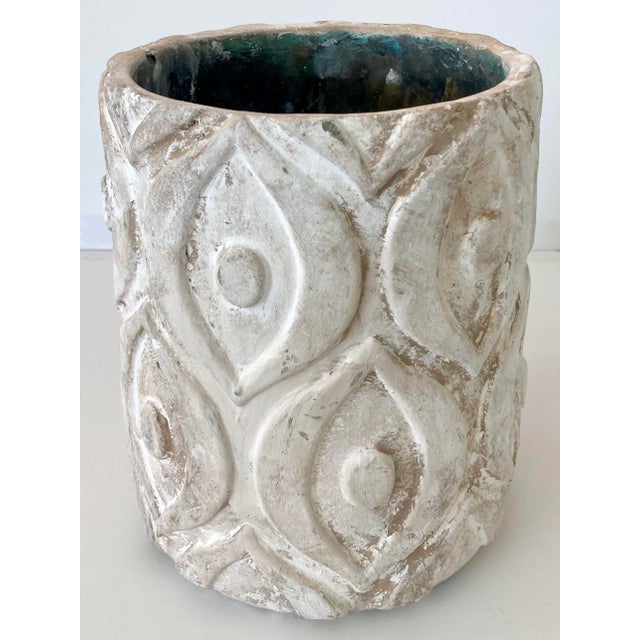 Modern French Artisan Cylindrical Ceramic Cachepot For Sale - Image 4 of 12