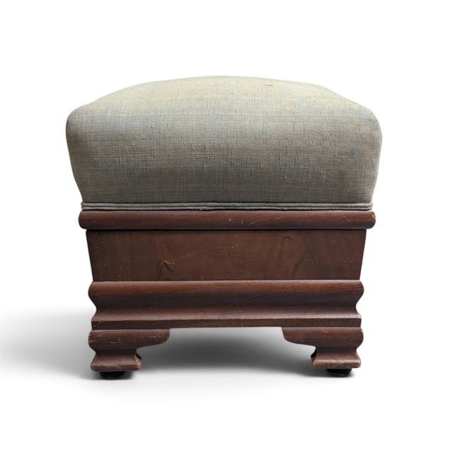 Early-to-Mid 20th Century Upholstered Wood Storage Ottoman With Hinged Lid For Sale - Image 17 of 17