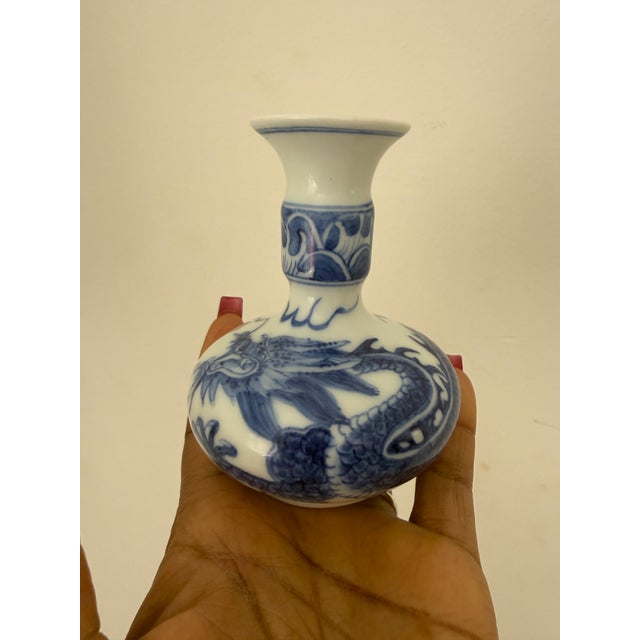 1900 - 1909 Antique Miniature Blue and White Vase For Sale - Image 5 of 10