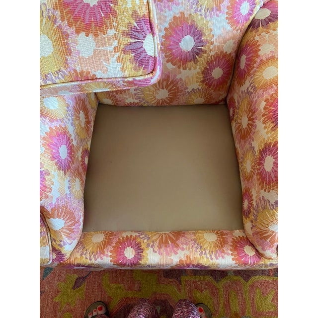 Custom English Rolled-Arm Club Chair in Barrow "Capstan Azalea" Floral Fabric For Sale - Image 9 of 10