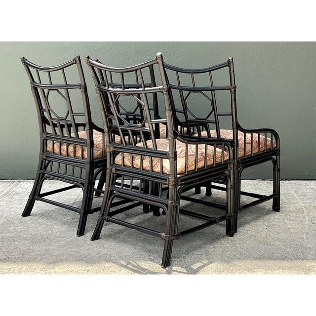 Black Vintage Palecek Medallion Back Rattan Chairs - Set of 4 For Sale - Image 8 of 15