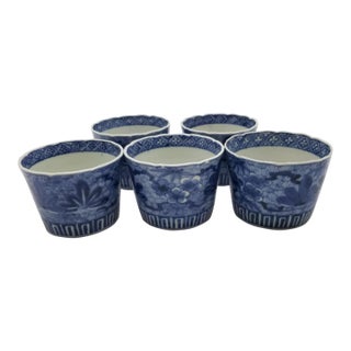 Late 20th Century Japanese Vintage Ko-Imari Soba Cups – Indigo Blue Porcelain Set of 5 For Sale