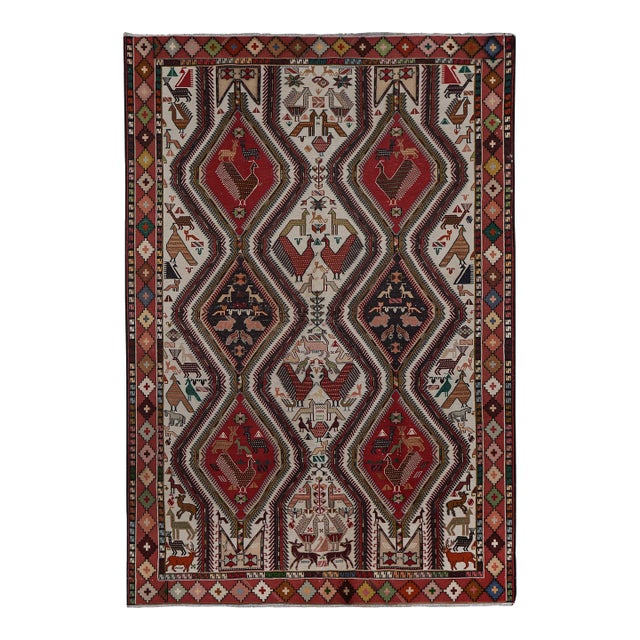 Vintage Animal Pattern Soumac Kilim Rug 6'2'' X 9'5'' For Sale