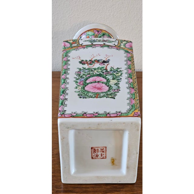 Antique Chinese Famille Rose Square Porcelain Vase - Hand-Painted Imperial Court Scene For Sale - Image 15 of 15