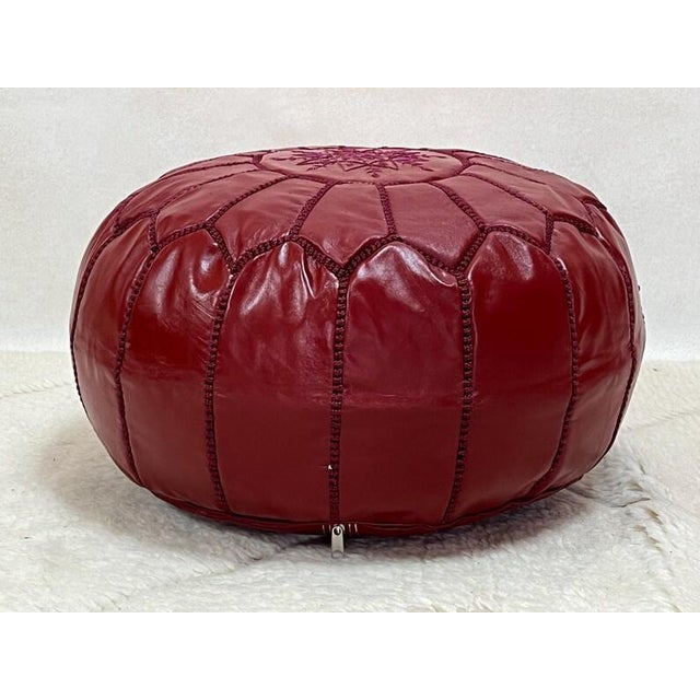 Brown Contemporary Moroccan Leather Pouf Ottoman Cover For Sale - Image 8 of 9