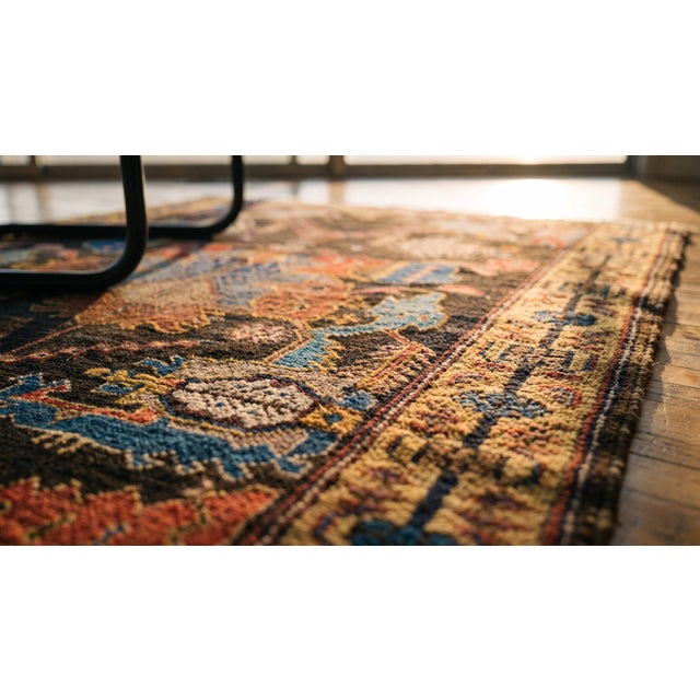 Textile 1870s Brown Large Scale Tribal Antique Persian Bakhtiari Rug 3'9" X 6'5 Handknotted Wool Carpet For Sale - Image 7 of 7