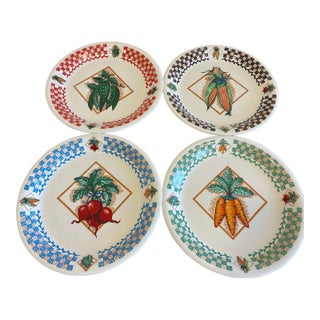 Vintage Fresh Garden Vegetable Motif Dinner Plates - Set of 4 For Sale
