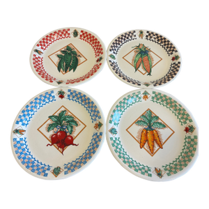 Vintage Fresh Garden Vegetable Motif Dinner Plates - Set of 4