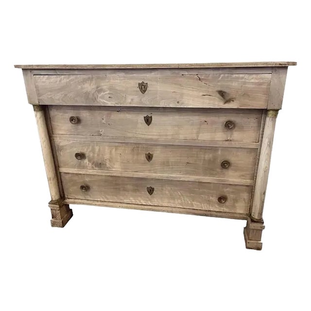 19th Century Italian Empire Chest of Drawers in Bleached Walnut For Sale