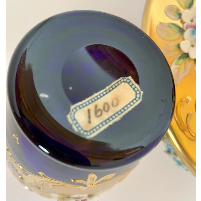 Vintage Egermann Bohemian/Czech Crystal Tea Set in Cobalt Blue With Hand Painted Raised Enamel Flowers and 24k Gold Heavily Gilded- Service for 6 For Sale - Image 10 of 13