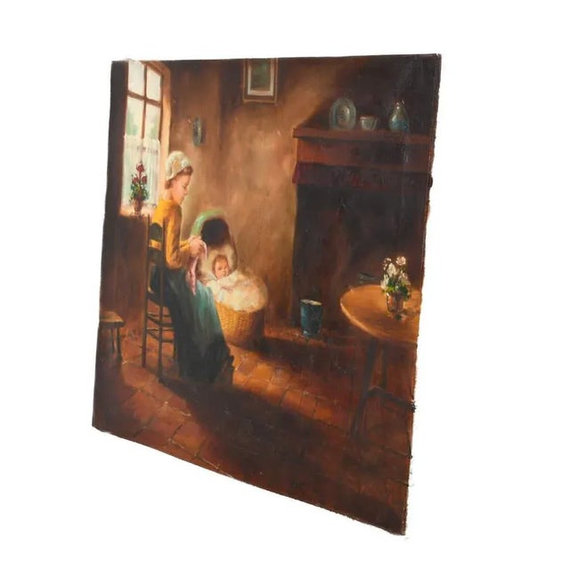 Oil on Canvas of a Mother and Baby For Sale - Image 4 of 9